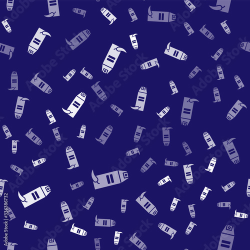 White Pepper spray icon isolated seamless pattern on blue background. OC gas. Capsicum self defense aerosol. Vector Illustration