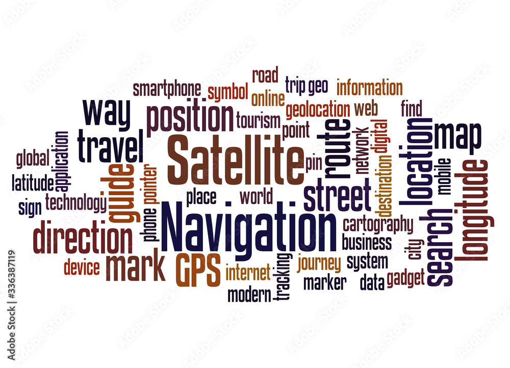 Satellite navigation word cloud concept Satellite navigation word cloud concept