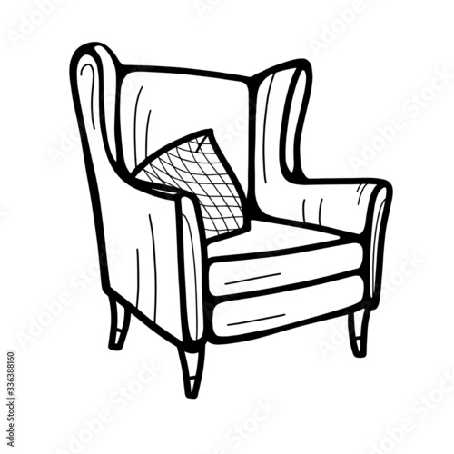 hand-drawn armchair isolated on a white background.Vector illustration in the Doodle style. Design for printing, banners, catalogs, and advertising