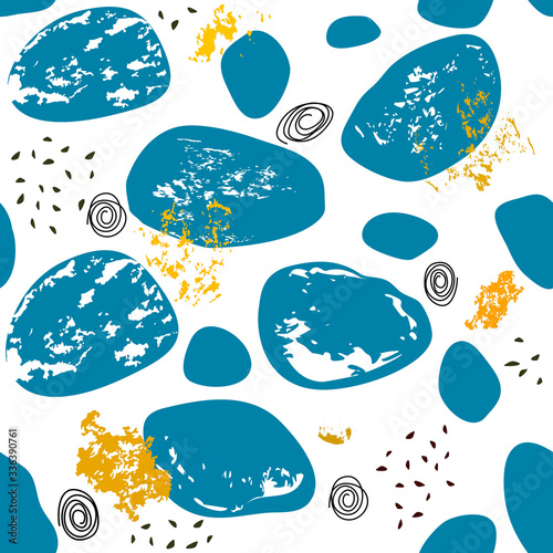 Wallpaper Mural seamless pattern of hand-drawn various oval shapes in blue colors  from watercolor spots, splashes of paint, black point.  Abstract modern trendy vector illustration on a white background. Torontodigital.ca