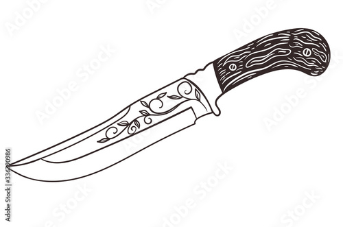 Hunting knife with a wooden handle isolate on a white background. Vector graphics.