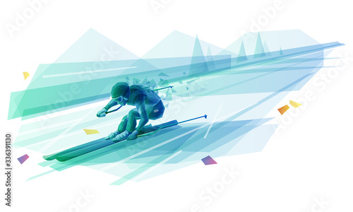 Polygonal illustration of man slalom skiing