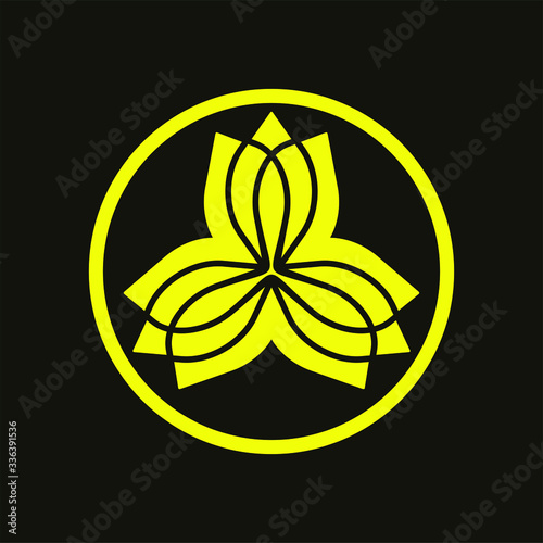 Blossom or lotus flower logo template with japanese kamon family crest illustration in flat design monogram symbol