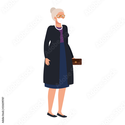 old woman with face mask isolated icon vector illustration design