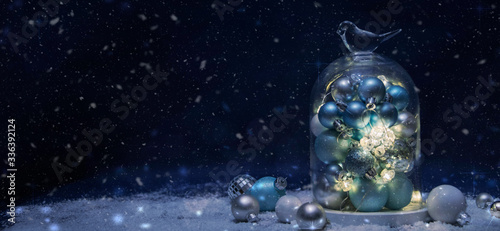 Merry Christmas and Happy New Year, Holidays greeting card, blurred bokeh background