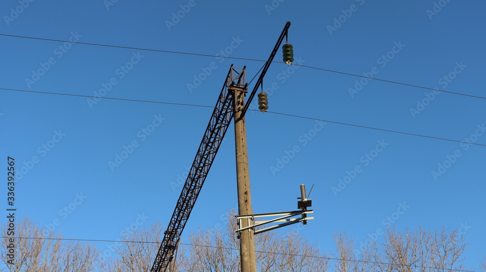 electricity cable posts at railroad in Belarus electricity cable posts at railroad in Belarus