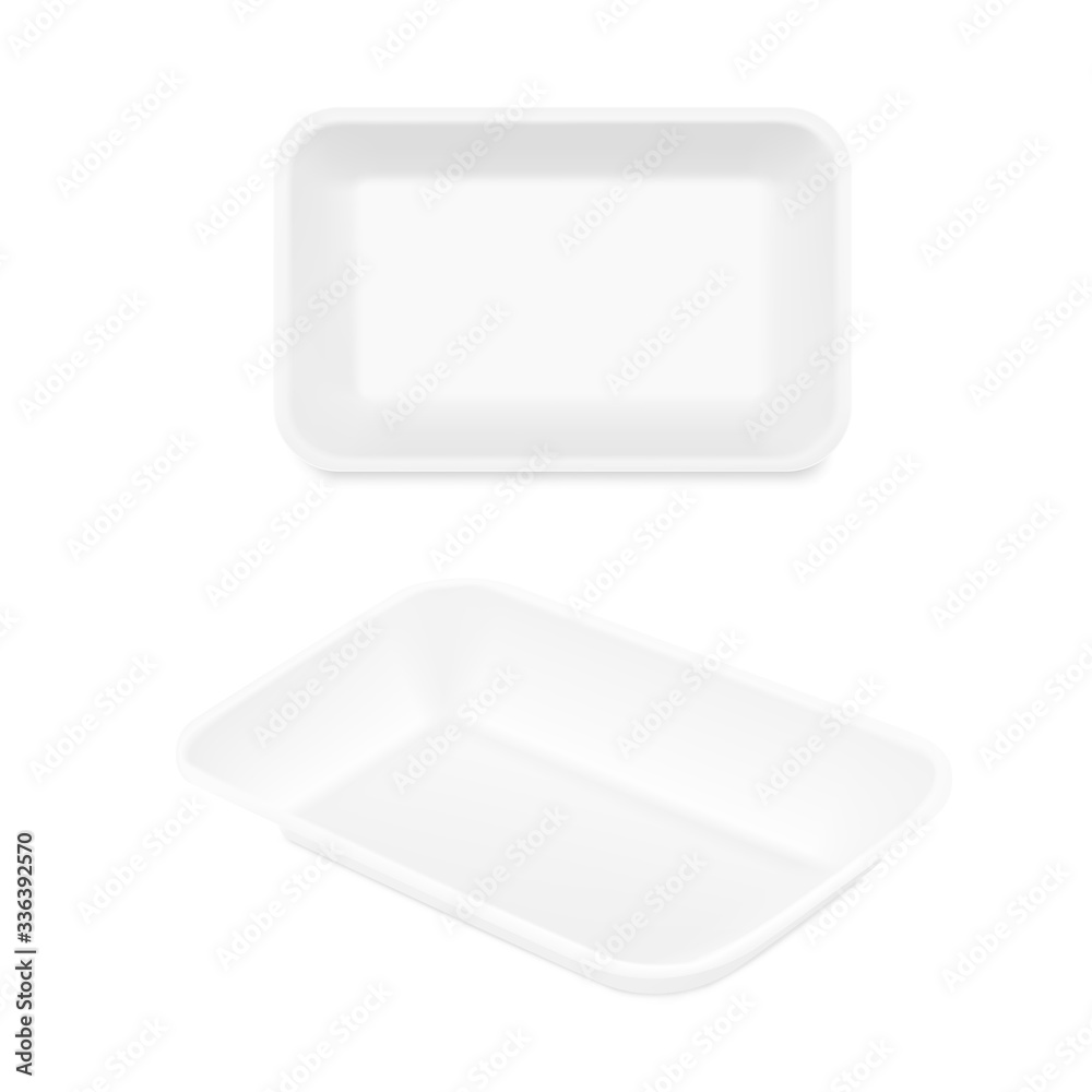 Blank tray mockup container. Top, perspective view. Vector illustration isolated on white background. Template ready for your design. EPS10. Blank tray mockup container. Top, perspective view. Vector illustration isolated on white background. Template ready for your design. EPS10.
