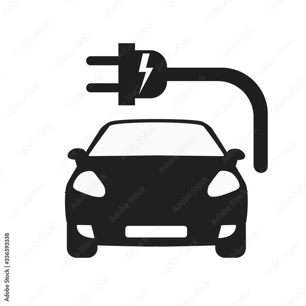 Electric car charger simple black vector icon. Design, vehicle.