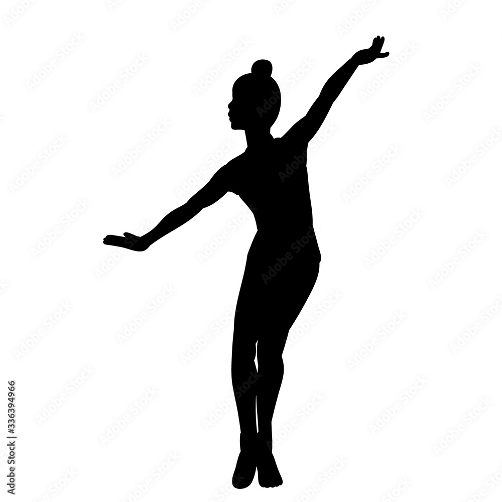 isolated, black silhouette of a girl dancing a dance