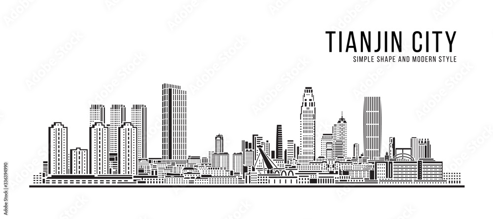 Cityscape Building Abstract Simple shape and modern style art Vector design - Tianjin city