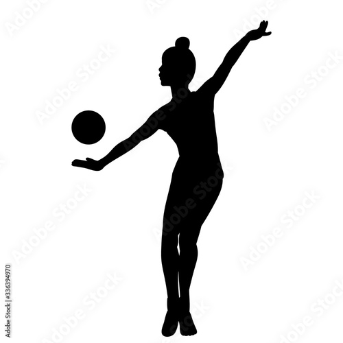 vector, isolated, black silhouette girl with a ball