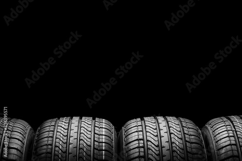 a black isolation rubber tire, on the black backgrounds