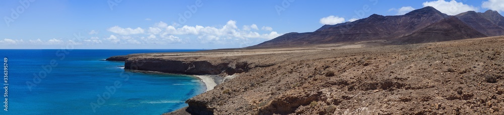 Beautiful landscape with soft mountains and sea on the central part of Fuerteventura island in Spain