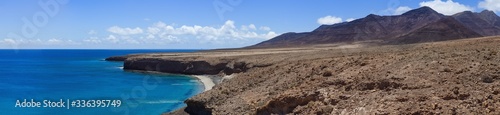 Beautiful landscape with soft mountains and sea on the central part of Fuerteventura island in Spain