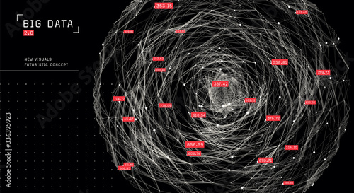 Big data concept visualization. Abstract diagram of connected nodes. Complex information radial representation. Futuristic global data network concept.