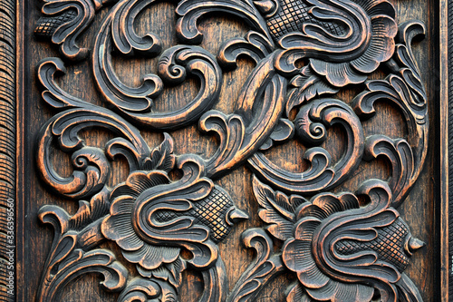 Close up of classical decorative pattern of wood carving