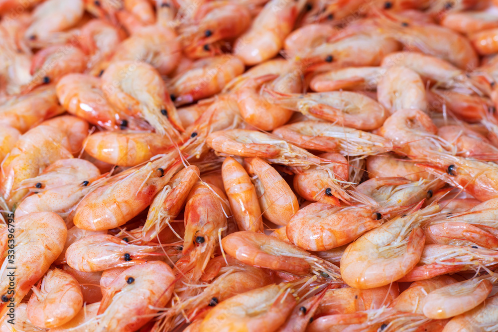 Boiled shrimps on white background. macro Boiled shrimps on white background. macro