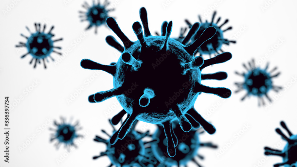 3D model of many blue Coronavirus on a white background 3D model of many blue Coronavirus on a white background
