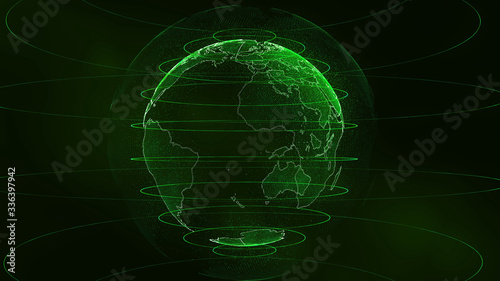 green globe on a blue background