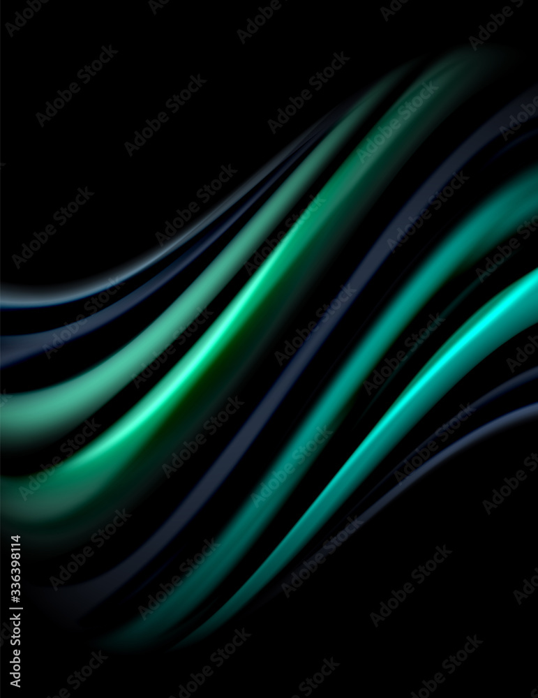 Silk smooth lines on black, liquid fluid color waves. Vector Illustration Silk smooth lines on black, liquid fluid color waves. Vector Illustration