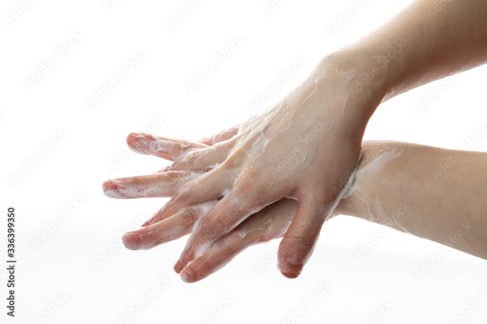 Standard action for hand washing with foam disinfectant hand sanitizer Standard action for hand washing with foam disinfectant hand sanitizer