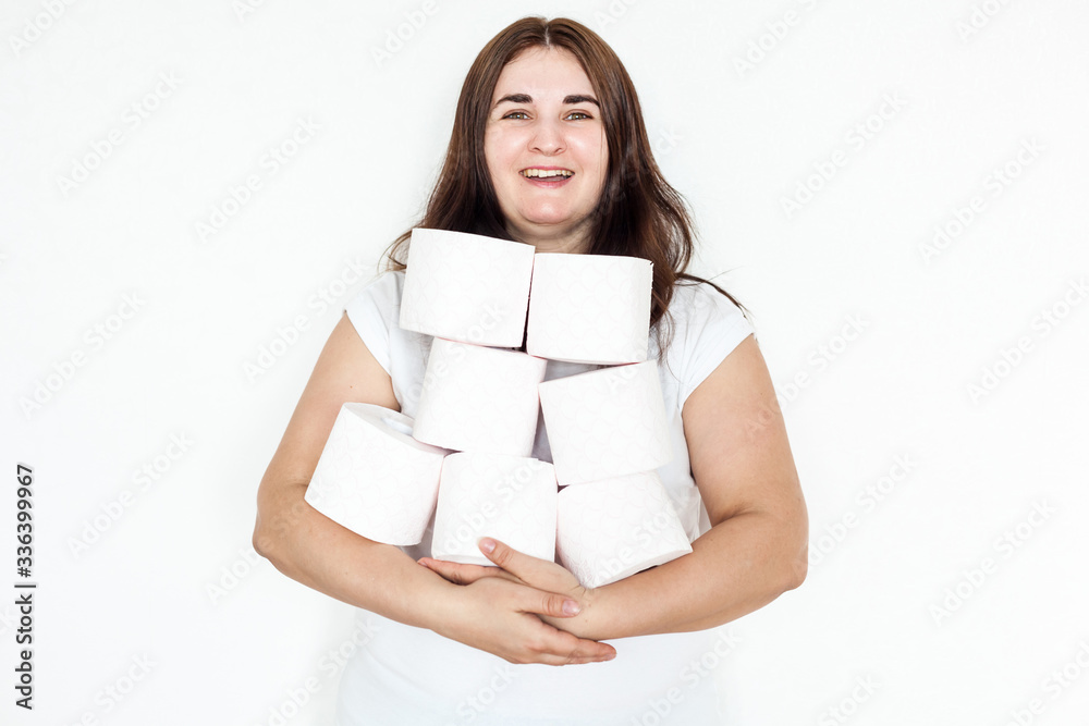 woman, girl, man holding toilet paper rolls, house, supplies in case of quarantine, sitting at home, provision and hygiene, toiletries, cleanliness, comfort, clean hands, plumbing woman, girl, man holding toilet paper rolls, house, supplies in case of quarantine, sitting at home, provision and hygiene, toiletries, cleanliness, comfort, clean hands, plumbing