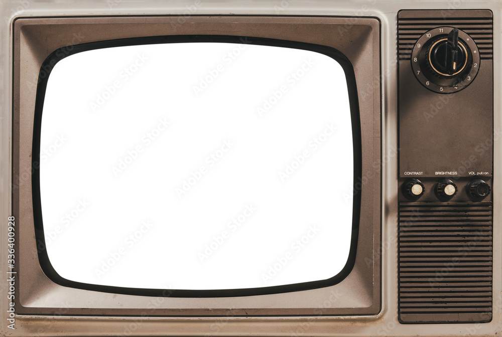 Vintage old TV cut out screen with clipping path, retro television, close up
