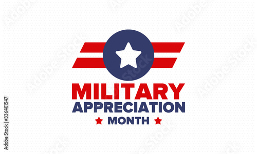 Free Download National Military Appreciation Month in May. Annual Armed Forces Celebration Month in United States. Patriotic american elements. Poster, card, banner and background. Vector illustration - GFXLoad