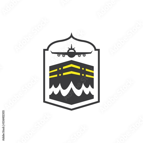 hajj and umrah agency with plane vector icon illlustration design