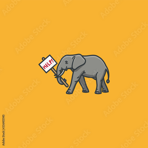 Elephant holding help sign vector illustration