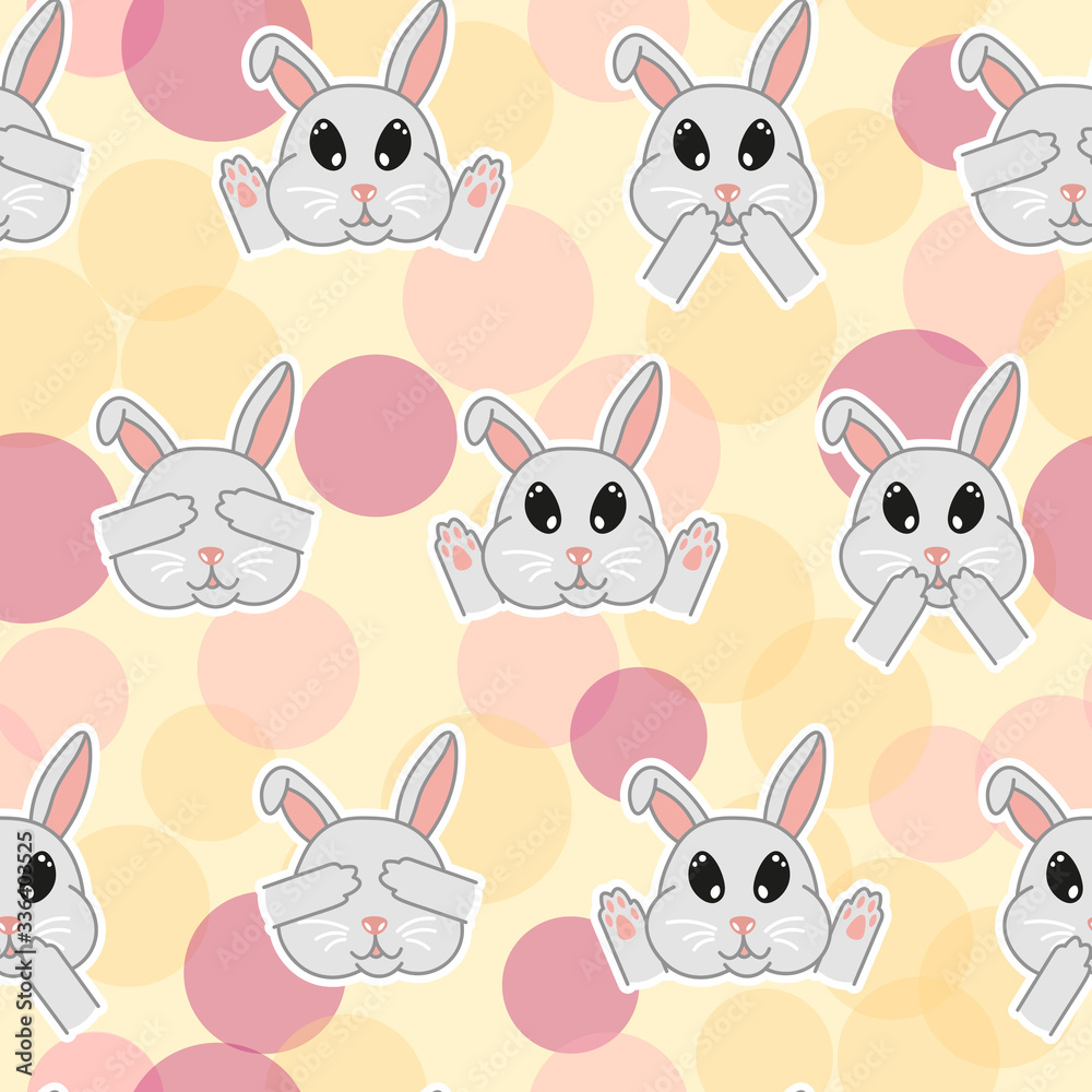 kawaii doodle rabbit bunny seamless pattern on yellow background, cute domestic animals, lovely cartoon drawing pets, editable vector illustration for kids decoration, fabric, textile, paper kawaii doodle rabbit bunny seamless pattern on yellow background, cute domestic animals, lovely cartoon drawing pets, editable vector illustration for kids decoration, fabric, textile, paper