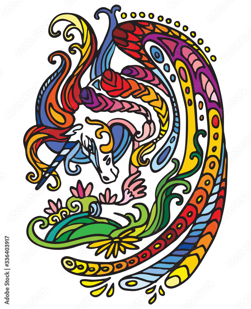 Vector doodle rainbow unicorn Vector doodle rainbow unicorn