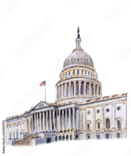 Watercolor drawing builging Congress USA