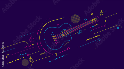 Electric guitar icon. Outline electric guitar vector icon - Colorful Line art vector illustration.