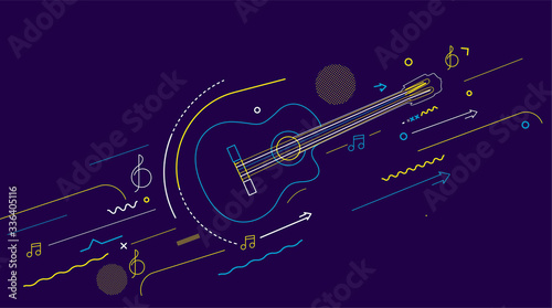 Electric guitar icon. Outline electric guitar vector icon - Colorful Line art vector illustration.
