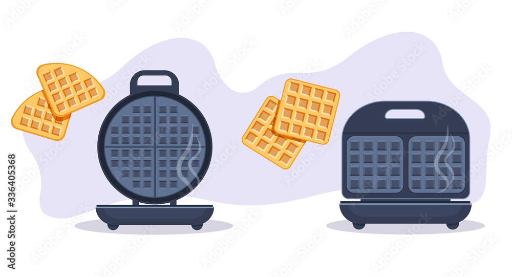 Opened Electronic Waffle maker. Sample model for Kitchen appliance. Vector Illustration isolated on white background Opened Electronic Waffle maker. Sample model for Kitchen appliance. Vector Illustration isolated on white background