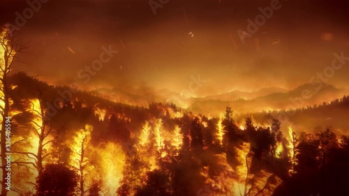 Aerial panoramic view of a forest fire at night, heavy smoke causes air pollution, and fire in full blaze. Some of the material is from NASA
Pigment Ajans - Visual Effects photo