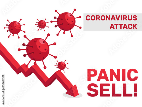 Stock Market Graphic Down Because of Coronavirus. Panic Sell Illustration photo