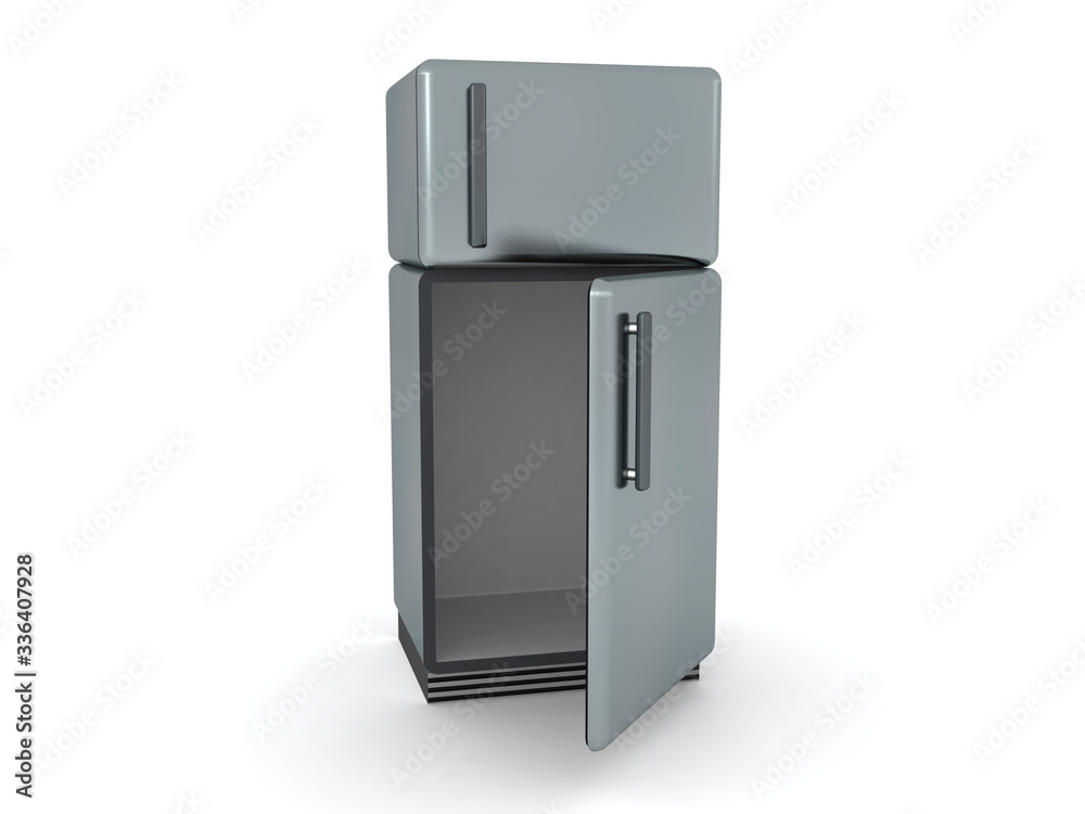3D Rendering of refrigerator with door opened 3D Rendering of refrigerator with door opened
