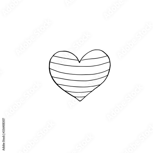 Vector outline of a heart in a stripe. Coloring page, Valentine's Day, Easter, holidays clip art design element. Hand drawn, black and white, simple illustration in doodle style