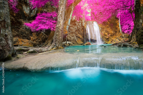 Fototapeta Naklejka Na Ścianę i Meble -  Beautiful waterfall in autumn forest, Kanchanaburi province, Thailand