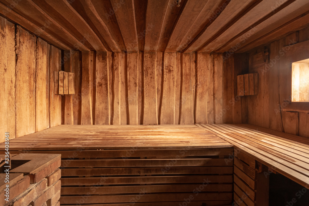 sauna bathhouse warm interior inside empty brooms barrels bucket for water sauna bathhouse warm interior inside empty brooms barrels bucket for water