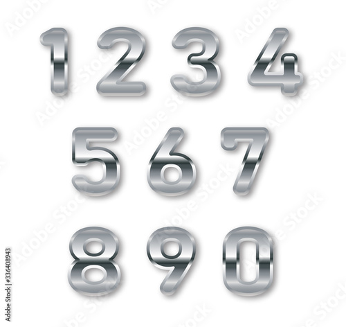 Silver numbers set. Digital metal gradient numbers.Vector numbers isolated