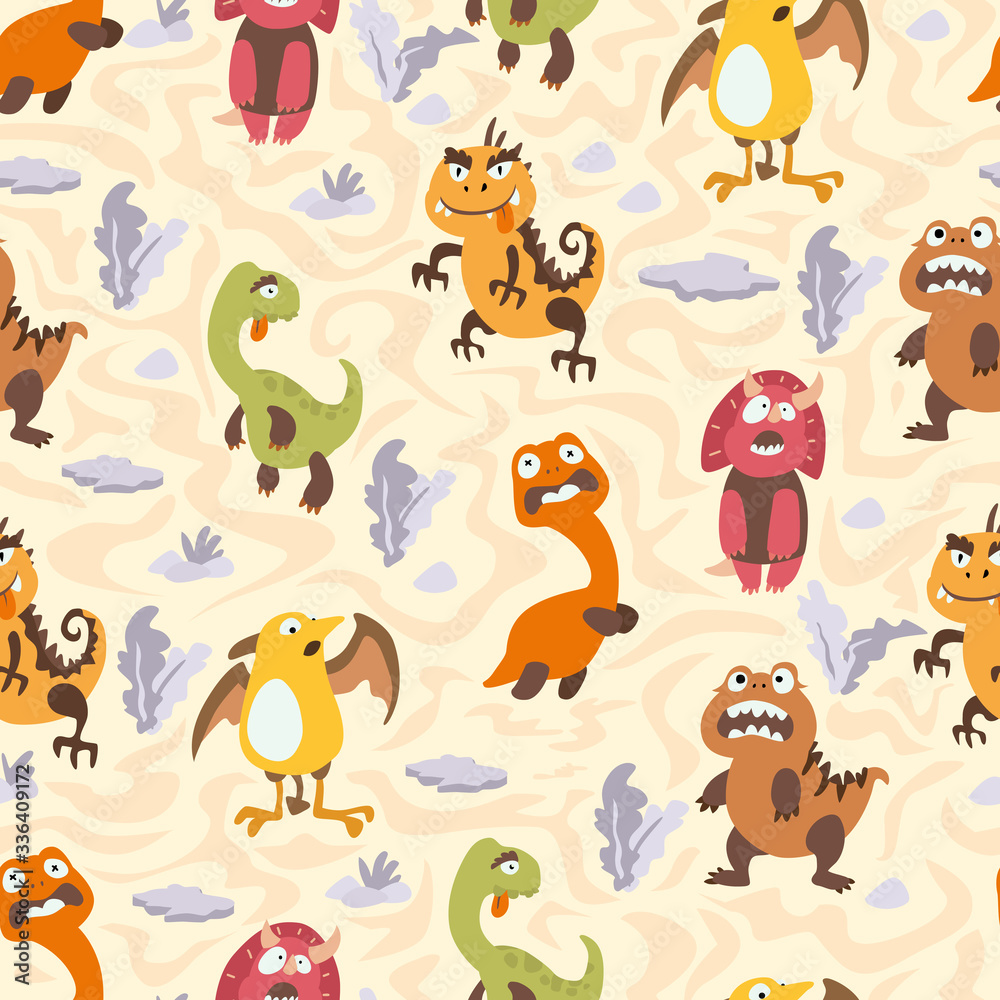 Fototapeta Dinosaurs seamless pattern for kids, Creative vector childish background
