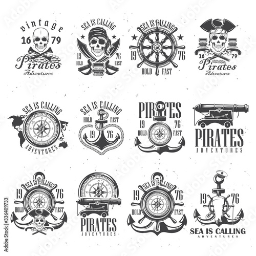 A set of skull logos, a pirate emblem. Vector illustration