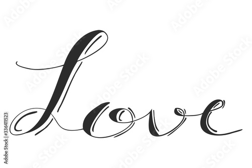Black hand drawing in word love on white background