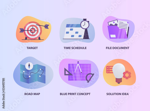 business set collection icon with modern color full and fluid shape wave