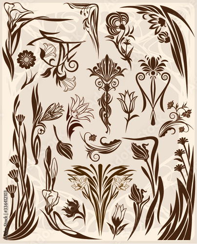 Vintage Baroque Victorian frame border floral ornament leaf scroll engraved retro flower pattern decorative design tattoo filigree calligraphic vector heraldic label swirl design elements
