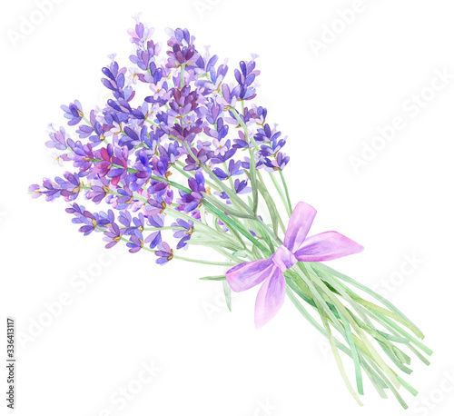 Lavender bouquet on an isolated white background  watercolor illustration of lavender  hand drawing. Stock illustration for design  invitations  greeting cards  postcards  pattern.