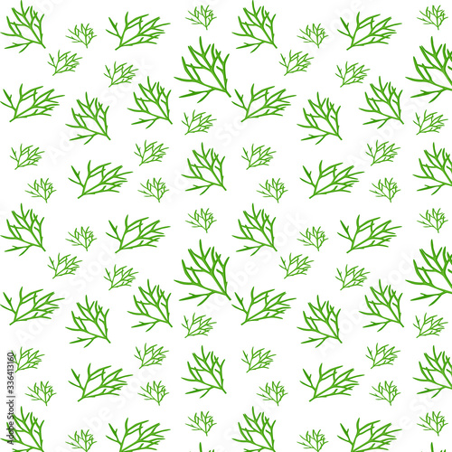 Fragrant and fresh dill - vector pattern on a white background. dill branch - delicious and healthy greens